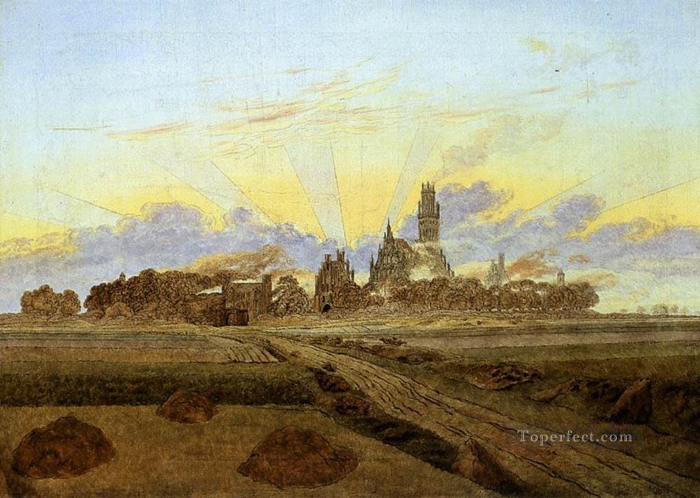 Neubrandenburg In Flames Romantic Caspar David Friedrich Oil Paintings